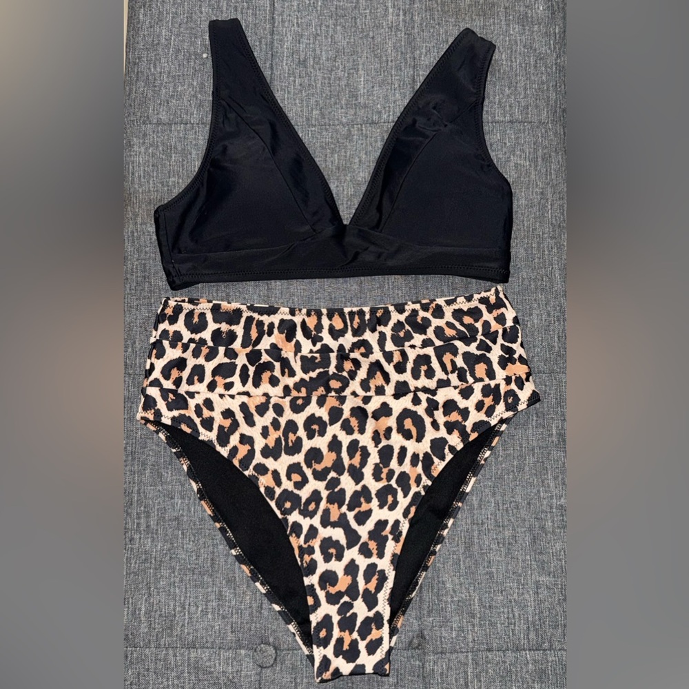 Amazon Black and Leopard Print Bikini